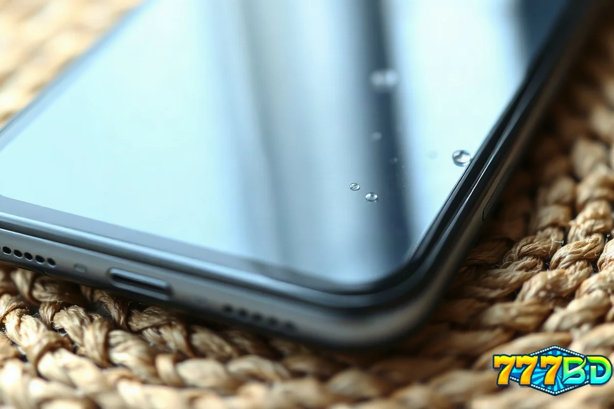 বোনা চাটাইয়ের উপর উল্টো করে রাখা স্মার্টফোনের ম্যাক্রো ছবি—মোবাইল পেমেন্টের ইঙ্গিত।